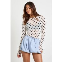 boohoo Women's Polka Dot Sheer Mesh Top in Cream | Size: 2 | boohoo (US & Canada)