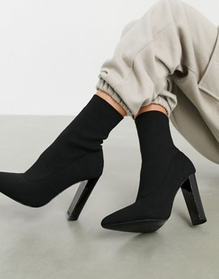 ASOS DESIGN Enhance block heel sock boots in black knit | ASOS (Global)
