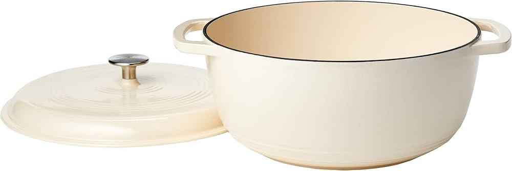 Amazon Basics Enameled Cast Iron Covered Round Dutch Oven, 7.3-Quart, White | Amazon (US)