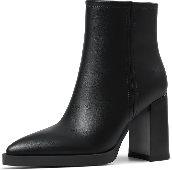 AMINUGAL Ankle Boots for Women Dressy Chunky Block High Heel Short Boots Platform Pointed Toe Ank... | Amazon (US)
