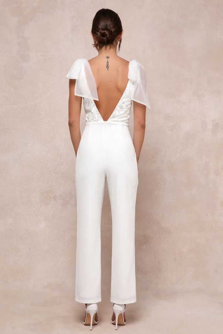 Dignified Beauty White Mesh Embroidered Tie-Strap Jumpsuit | Lulus