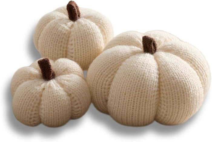 Cozy Mini Knit Set of 3 Ivory Pumpkins (Snowdrop Multi-Size Set) | Amazon (US)