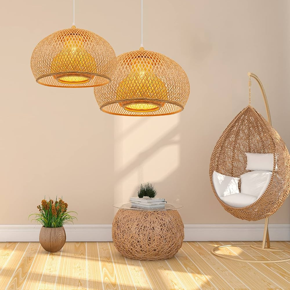Arturesthome Weaving Bamboo Pendant Light for Kitchen Island, Wicker Chandelier, Handmade Woven H... | Amazon (US)