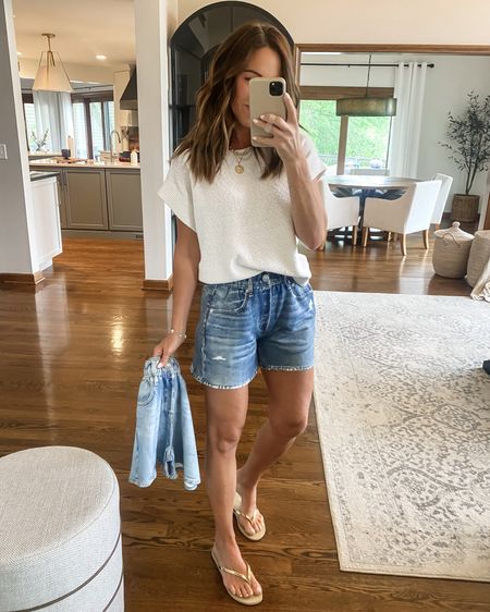 Elastic, stretchy shorts printed to look just like denim. A unique concept. 
Thoughts???
XS. TTS. 
XS sweater tee on sale. 
Jewelry use code: twopeasinablog at Miranda Frye 
Lip liner: pillow talk light
Lipstick: sellout 

#LTKSeasonal #LTKActive #LTKOver40