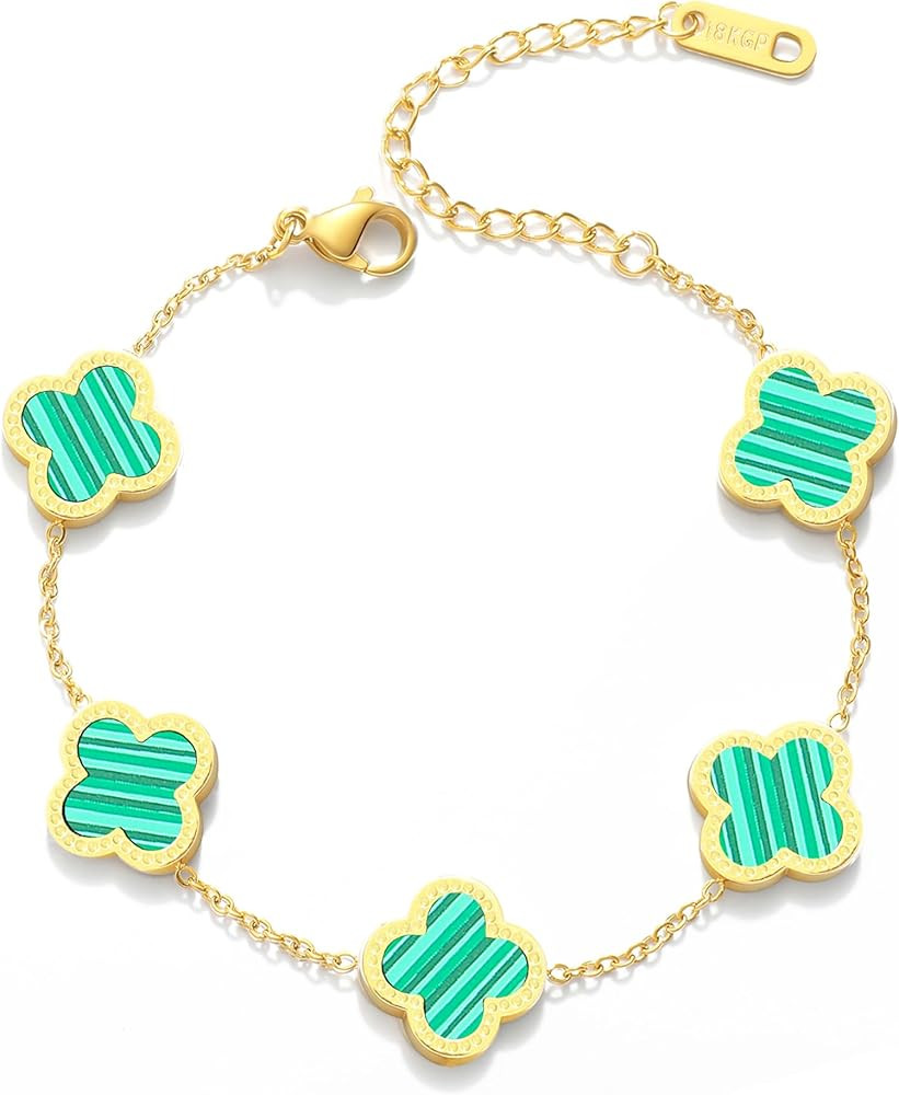 18K Gold Plated Lucky Clover Bracelets for Women Cute Clover Bracelet Teen Girls Jewelry Mother's... | Amazon (US)
