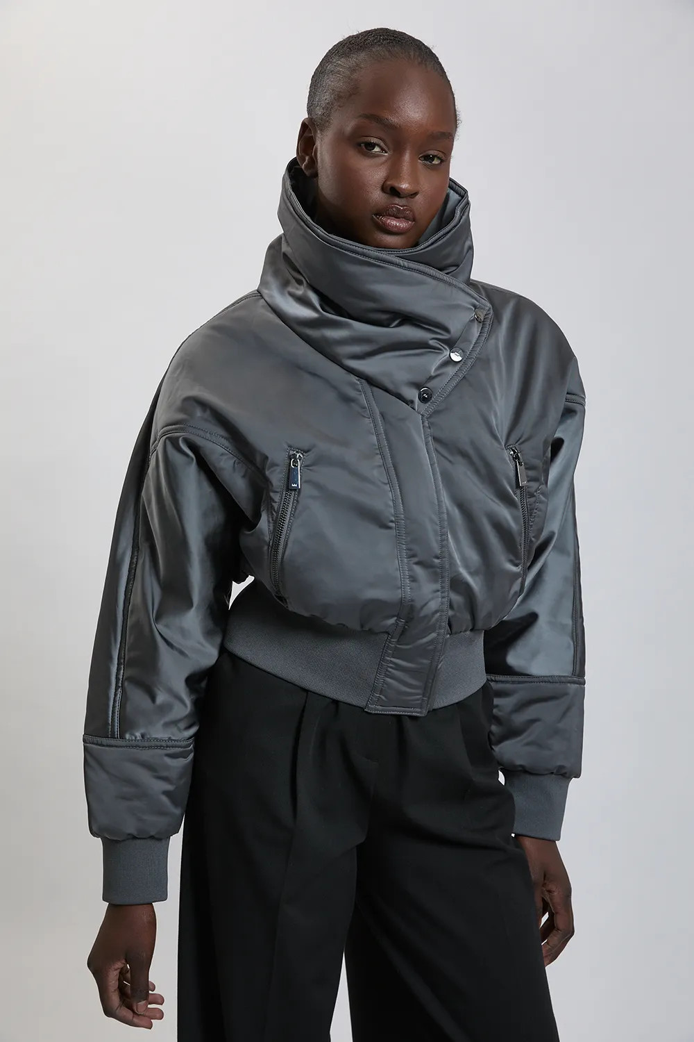 Padded Short Wrap Collar Coat | Karen Millen