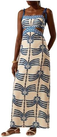SOLY HUX Women's Summer Maxi Dress Boho Print Tie Shoulder Spaghetti Strap Cut Out Tie Back Cami ... | Amazon (US)