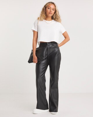 Black Stretch PU Straight Leg Trousers | Simply Be (UK)