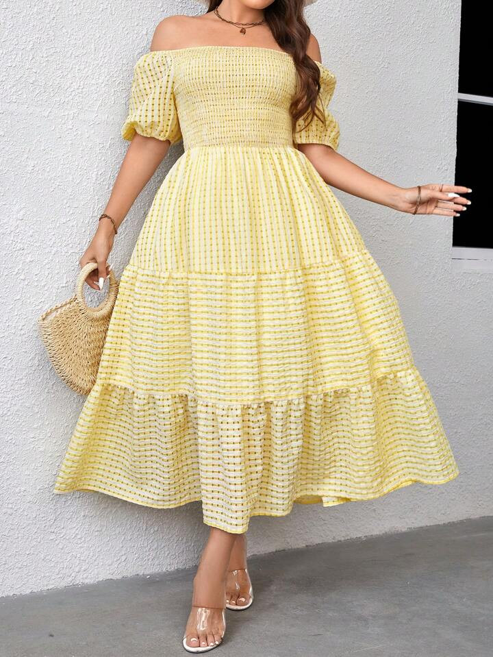 SHEIN VCAY Plus Off Shoulder Ruffle Hem Dress | SHEIN