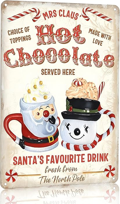 Joyline Vintage Christmas Decor Gifts Rustic Mrs Claus Hot Chocolate Santa's Favorite Drink Tin S... | Amazon (US)
