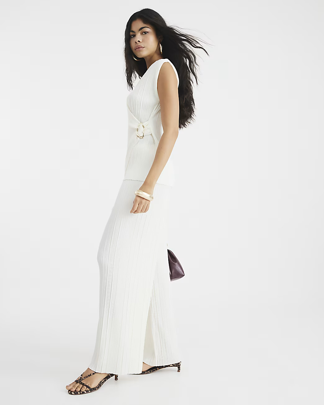 Cream Plisse Wide Leg Trousers | River Island UK & IE