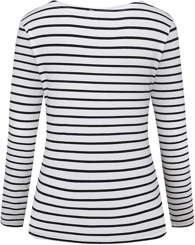 LilyCoco Womens Striped Long Sleeve Shirt Boat Neck Tops Nautical Loose Fit Tshirt | Amazon (US)