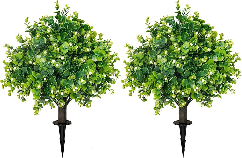Artificial Boxwood Topiary Ball Trees 21.6" Tall UV Resistant Artificial Bushes, Set of 2 Faux Pl... | Amazon (US)
