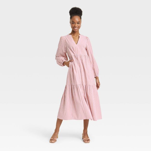 Women&#39;s Long Sleeve Tiered Dress - A New Day&#8482; Pink L | Target