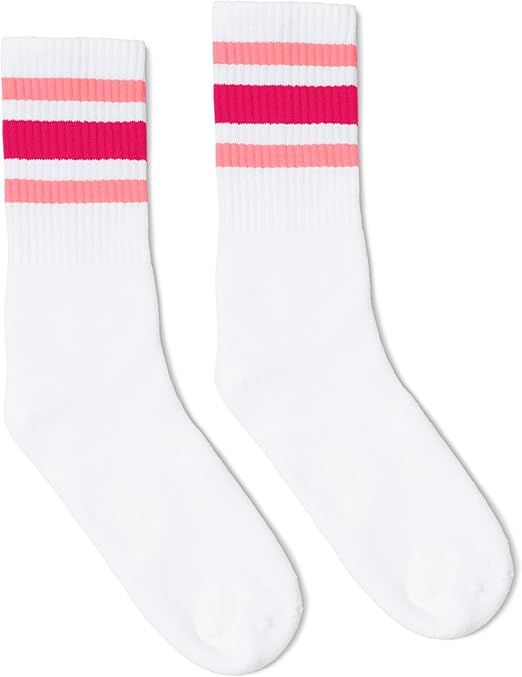 SOCCO Made in USA | White Crew Socks | Pink and Fuchsia Striped Socks | Amazon (US)