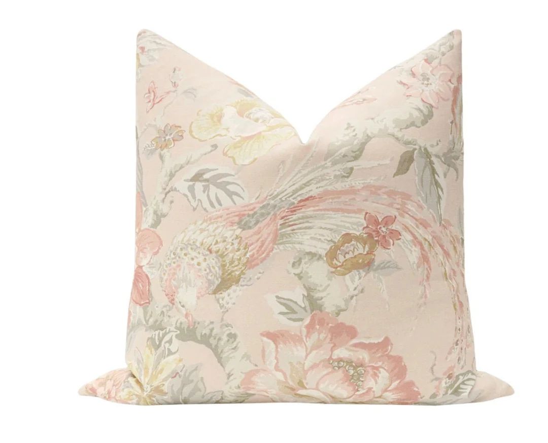 Floral Aviary Print // Blush Pillow COVER ONLY  Floral Print - Etsy | Etsy (US)