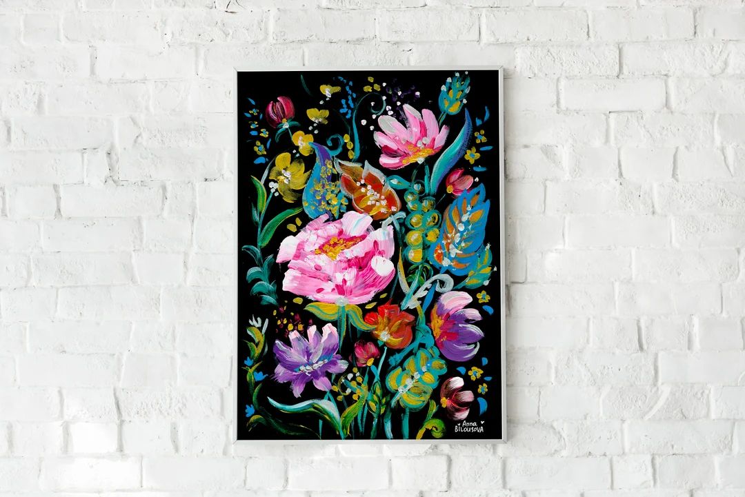 Flower Power: Instant Download Colorful Poster, floral art, digital print, printable painting, mo... | Etsy (US)