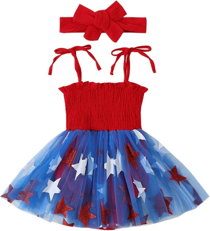 Lesimsam 4th of July Baby Girl Outfit Newborn Tulle Romper Dress Strap Sleeveless Stars Tutu Jump... | Amazon (US)