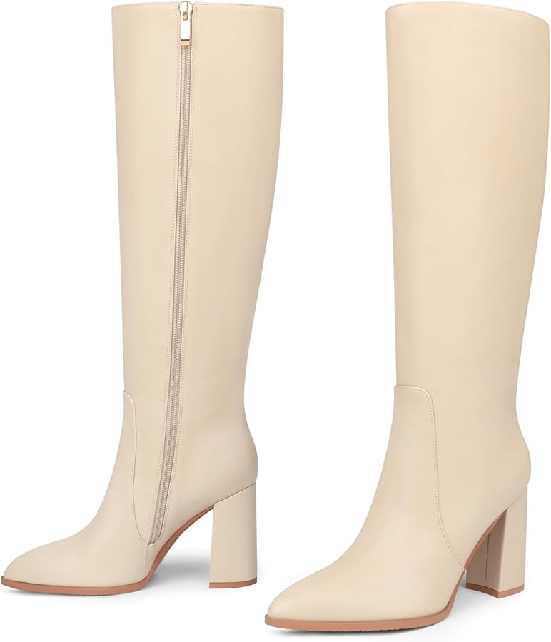 MERUMOTE Women's Knee Boots Closed Toe Chunky Heels Side Zipper Boots | Amazon (US)