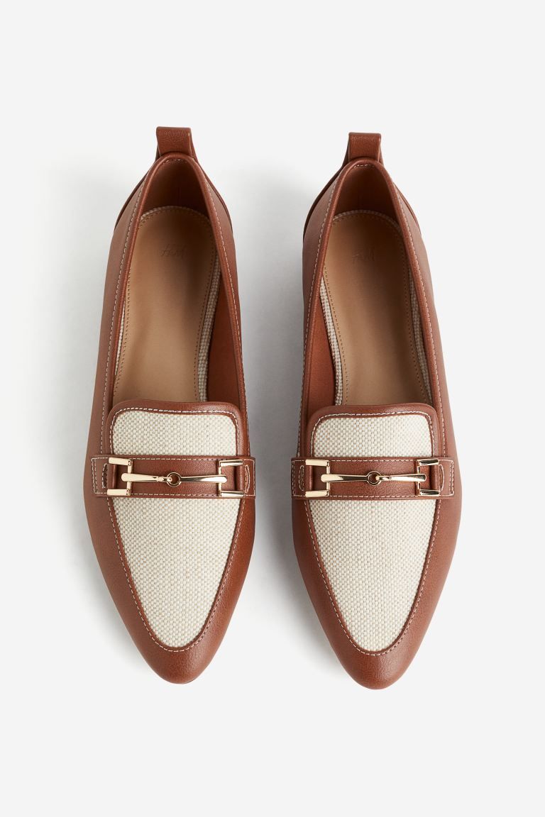 Pointed loafers - Brown/Natural white - Ladies | H&M GB | H&M (UK, MY, IN, SG, PH, TW, HK)