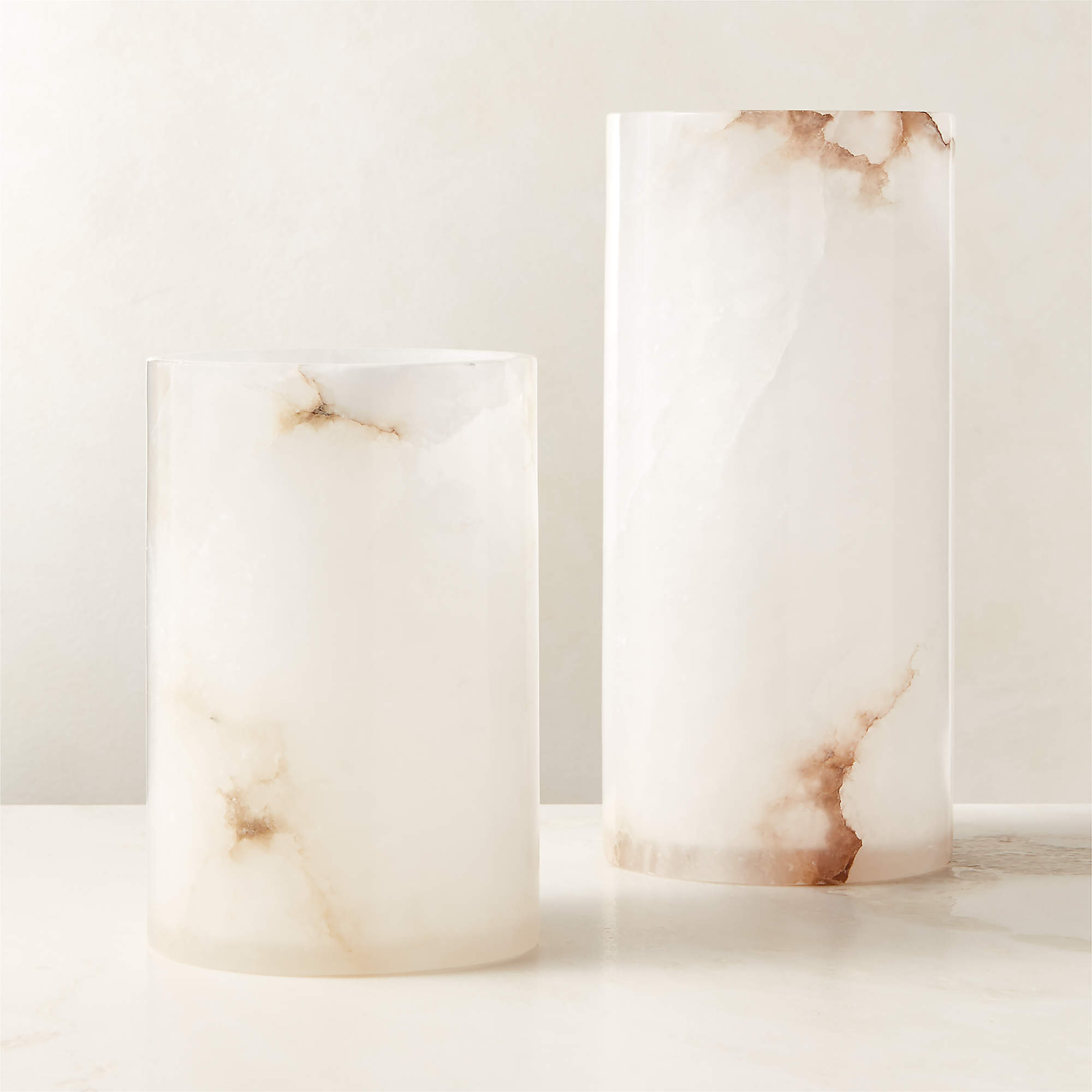 Poe White Alabaster Pillar Candle Holder Large + Reviews | CB2 | CB2