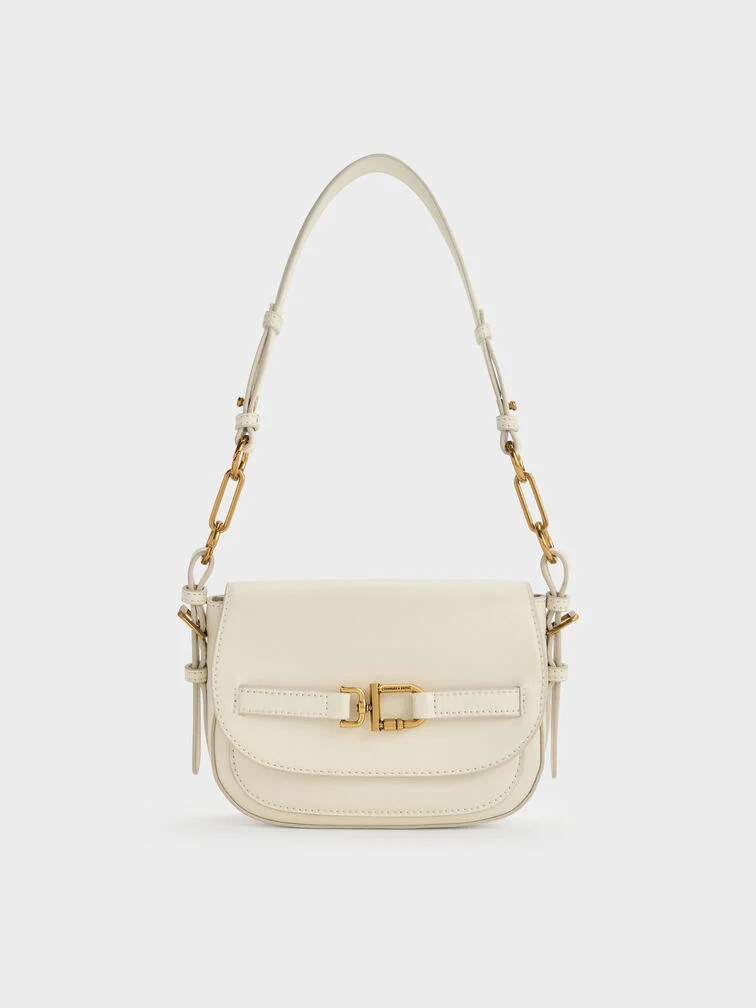 Gwynne Metallic-Accent Crossbody Bag - Cream | Charles & Keith US