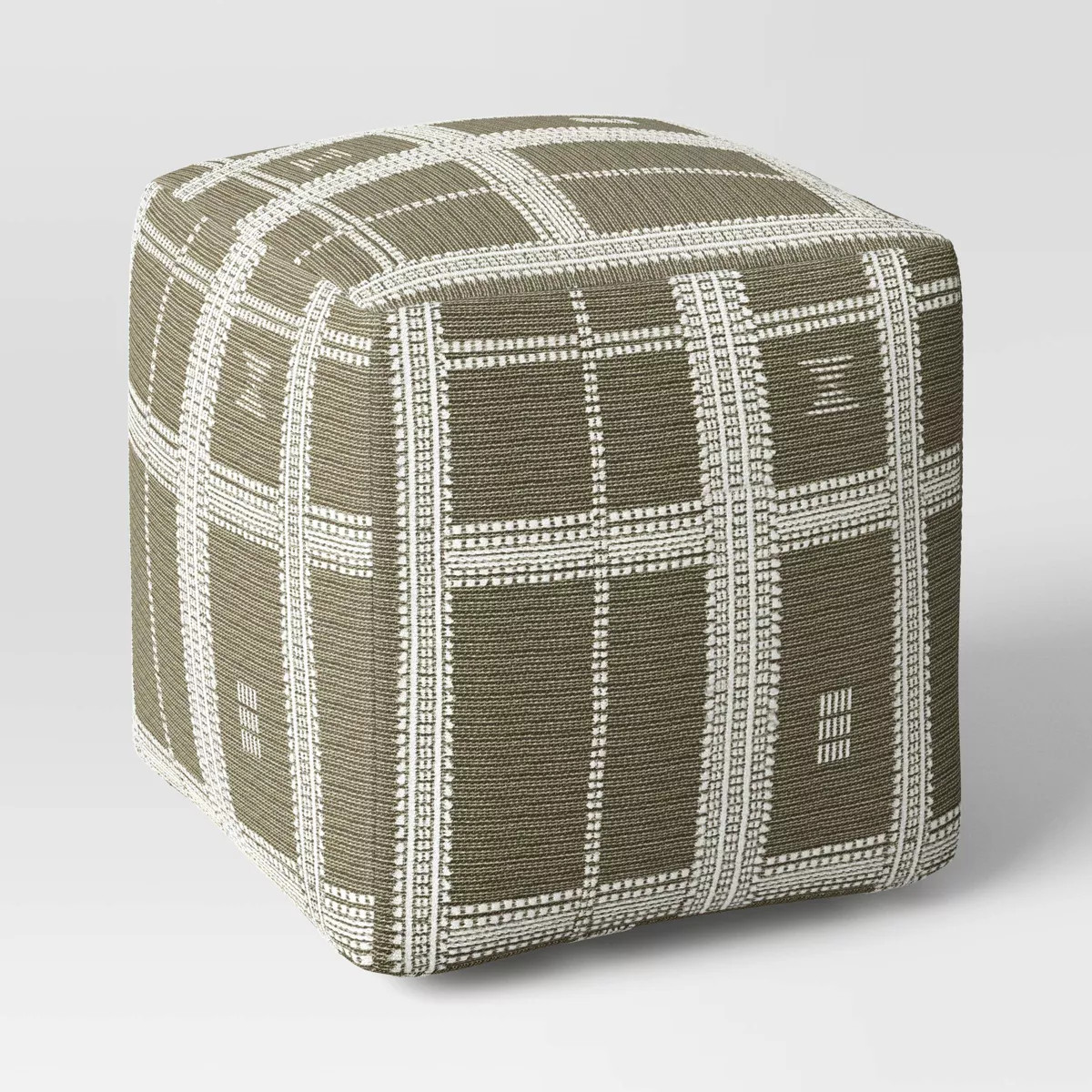 Stitched Plaid Outdoor Patio Pouf Green - Threshold™ | Target
