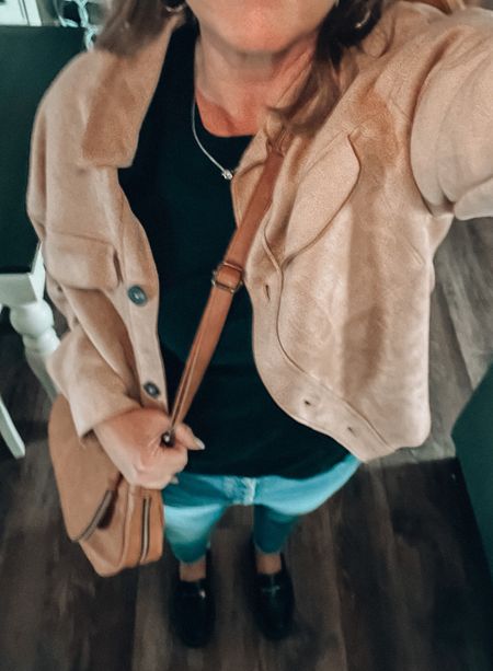 Outfit of the day. Loving the Sam Edelman platform loafers, they are so comfortable! Chelsie jeans, puffed sleeve ribbed tee , saddlebag, and The Limited faux suede cropped lightweight jacket. 

Casual outfit, business casual, jeans, sale, transition outfit, spring neutral outfit, fashion over 40

#LTKsalealert #LTKworkwear #LTKunder50