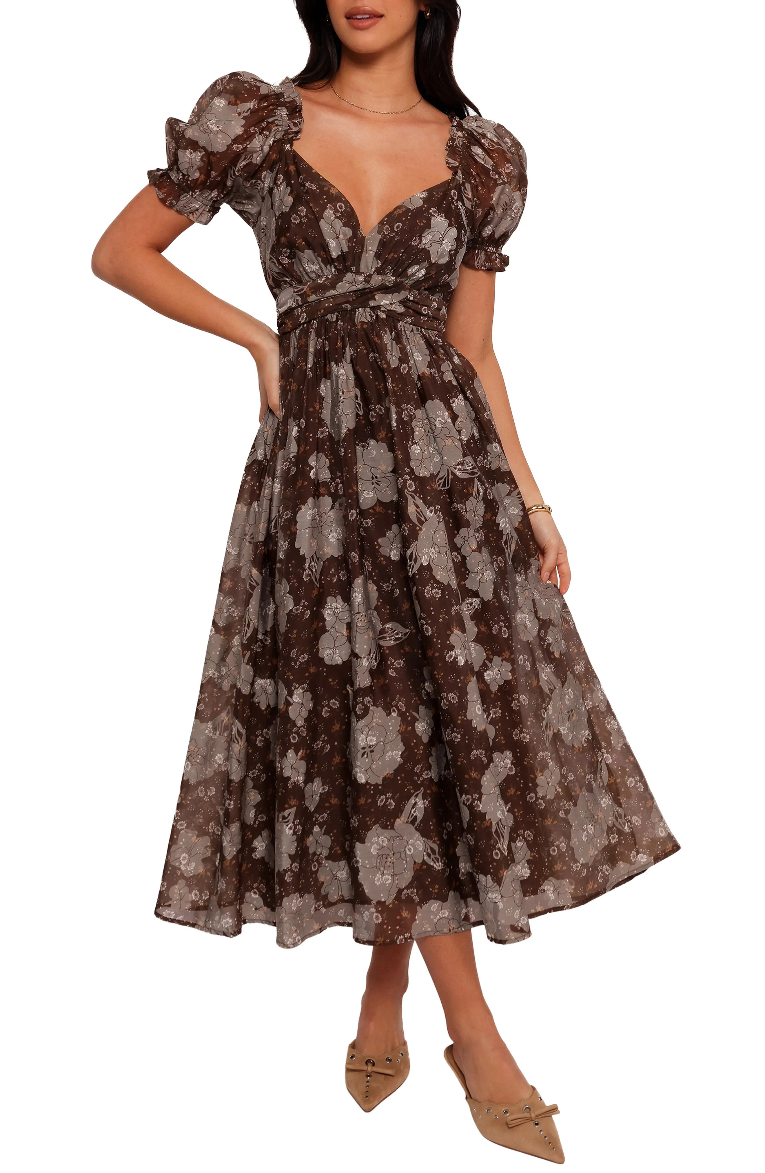 Farryn Floral Puff Sleeve Midi Dress (Women) | Nordstrom | Nordstrom