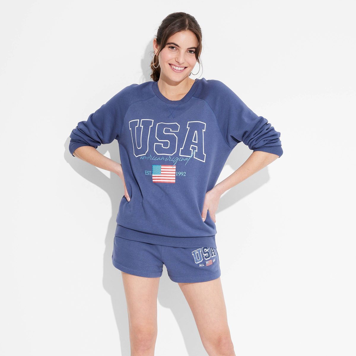 Women's American Original USA Graphic Sweatshirt - Navy Blue XXL | Target