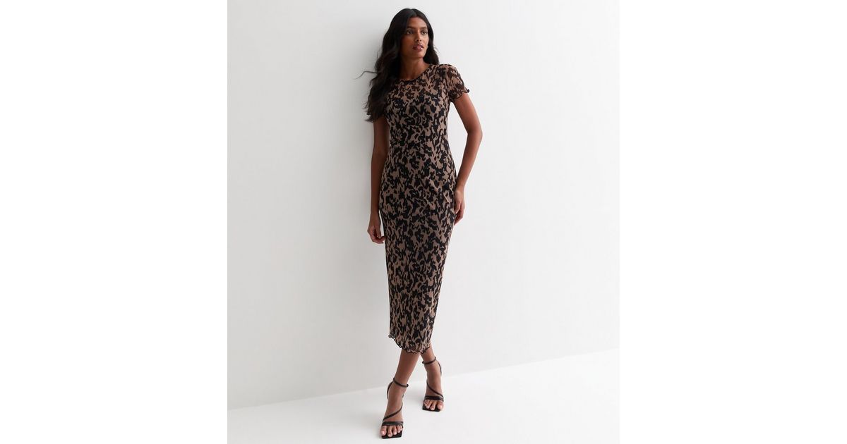 Black Animal Print Mesh Cap Sleeve Midi Dress | New Look | New Look (UK)