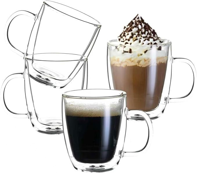 Wlasss Double Wall Insulated Glass Coffee Mugs set of 4-13 oz Clear Hand Blown Glass Coffee Cups ... | Amazon (US)