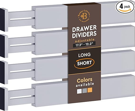 Amazon.com: Adjustable Bamboo Drawer Dividers Organizers - Fits Standard Drawers Sized 12.2" Upto... | Amazon (US)