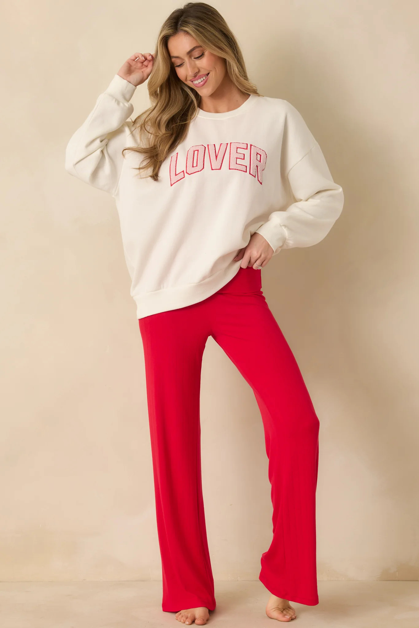 Z Supply Ivory Oversized Lover Sweatshirt | Red Dress