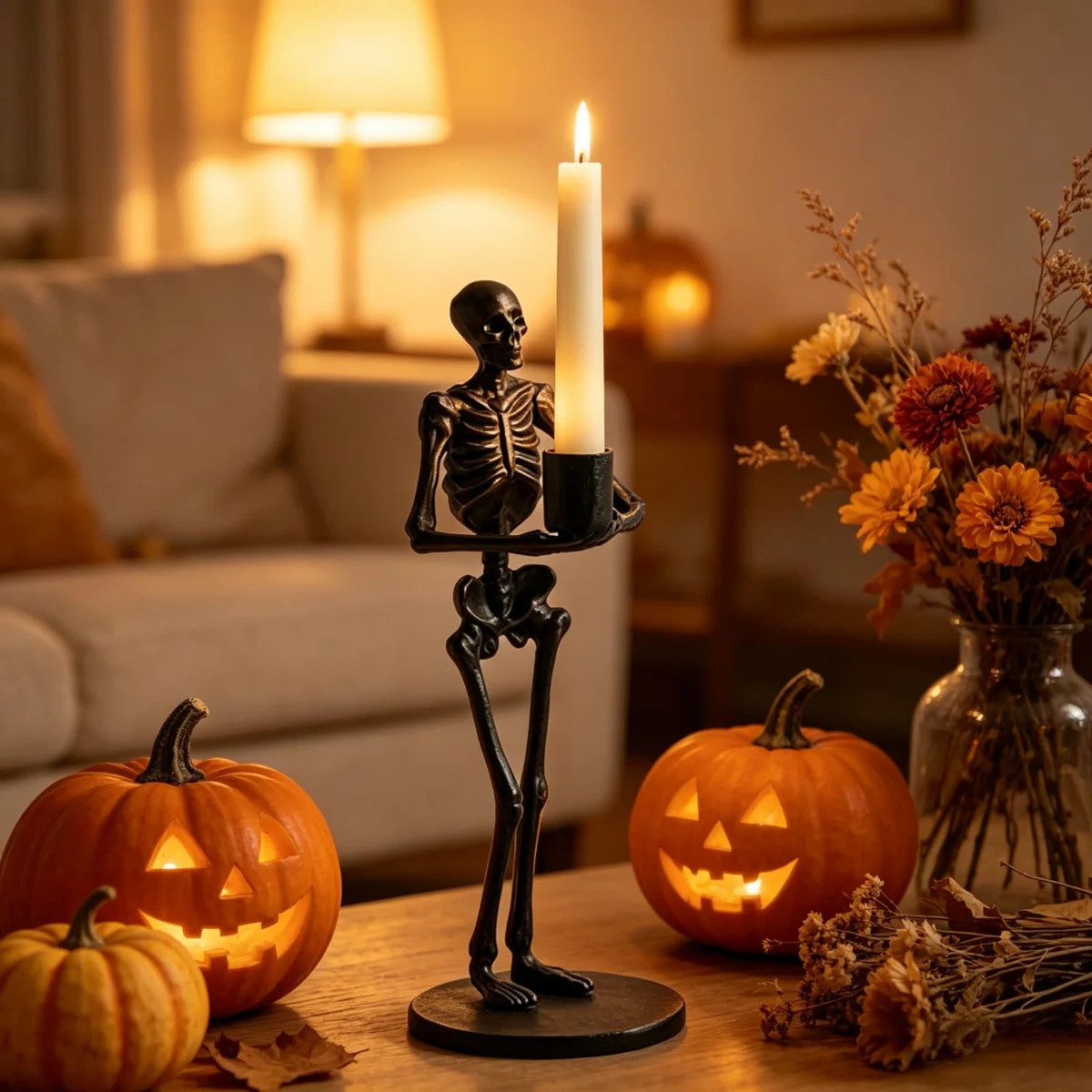 Halloween Skull Candle Resin Skeleton Head Taper Candle Stand Gothic Tabletop Decor For Spooky Pa... | Wayfair North America