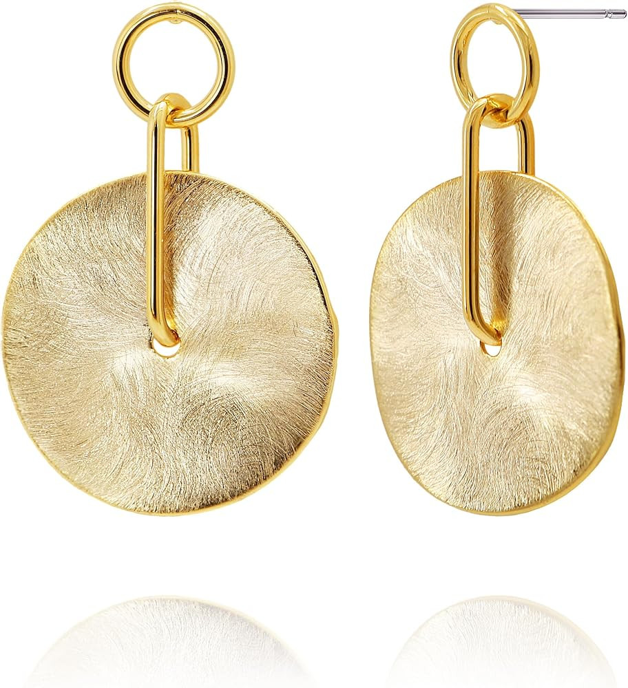 Gold Disc Dangle Earrings for Women \u2013 Modern Statement Earrings with OZEL Free Curve Texture... | Amazon (US)