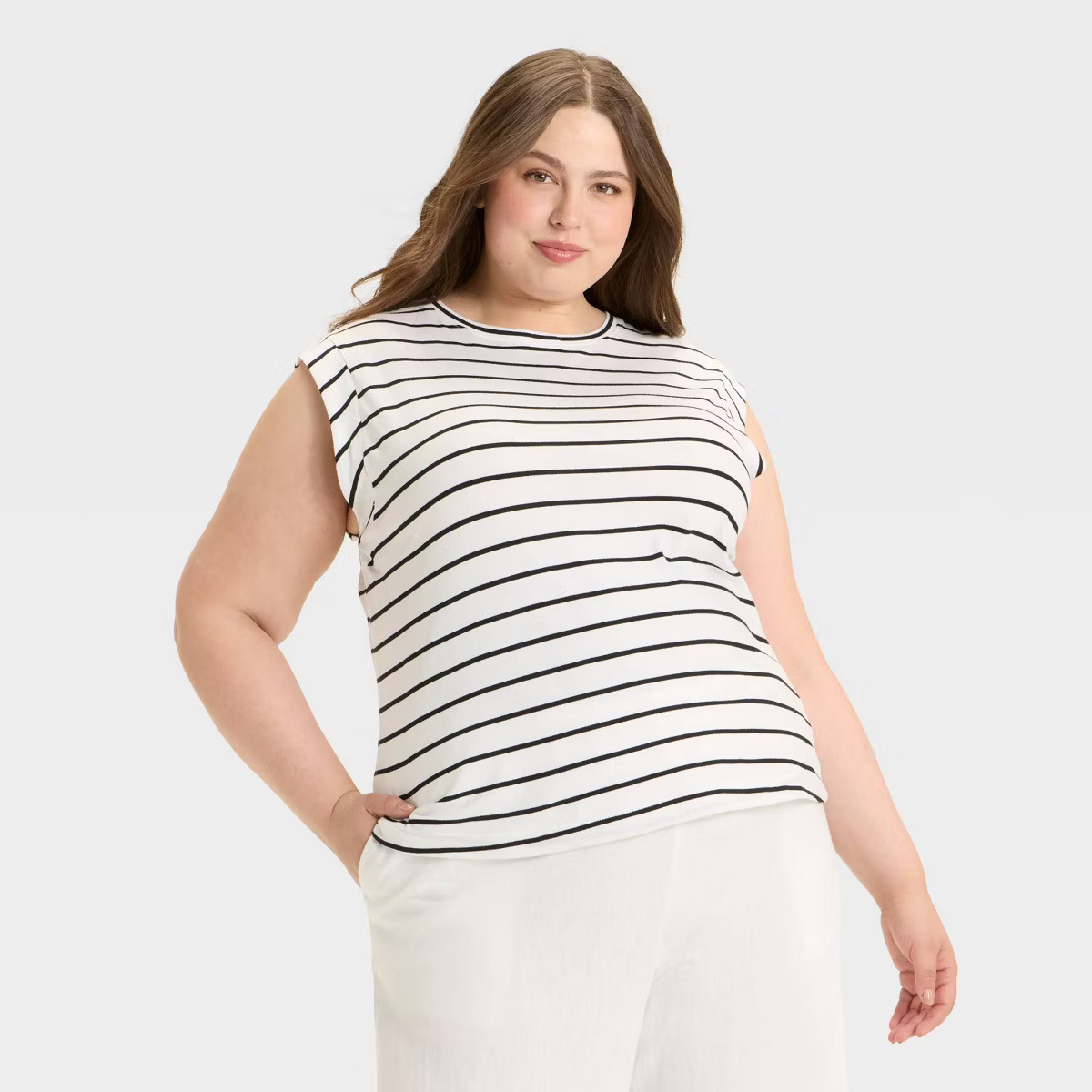 Women's Extended Short Sleeve T-Shirt - A New Day™ White/Black Striped S | Target