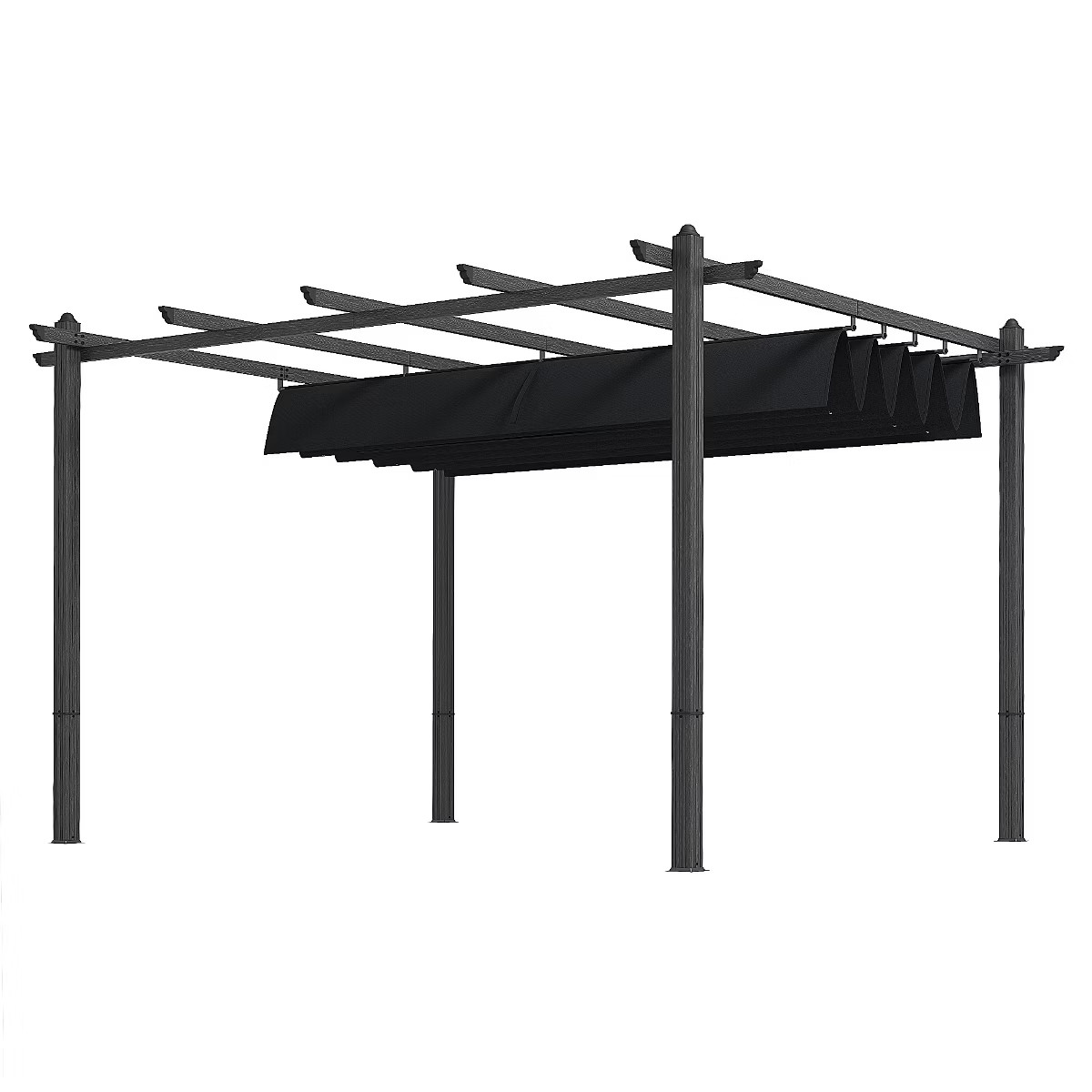 Outsunny Outdoor Retractable Pergola, Heavy Duty Wood Grain Aluminum with Weather Resistant Fabri... | Target