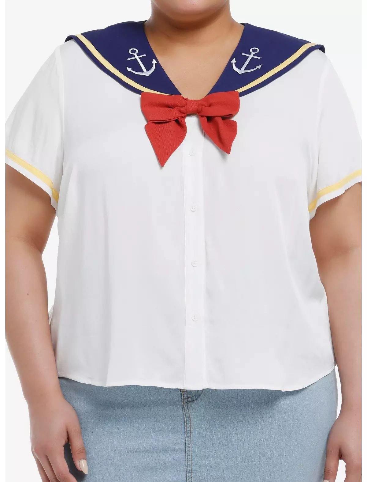 Her Universe Disney Donald Duck Sailor Girls Woven Button-Up Plus Size | Hot Topic