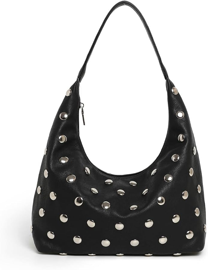 Studded Hobo Bags for Women Soft Vegan Leather Studded Shoulder Handbag Slouchy Tote Purses | Amazon (US)