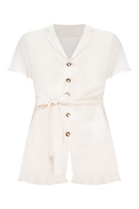In The Clouds Beige Button Up Romper | Pink Lily
