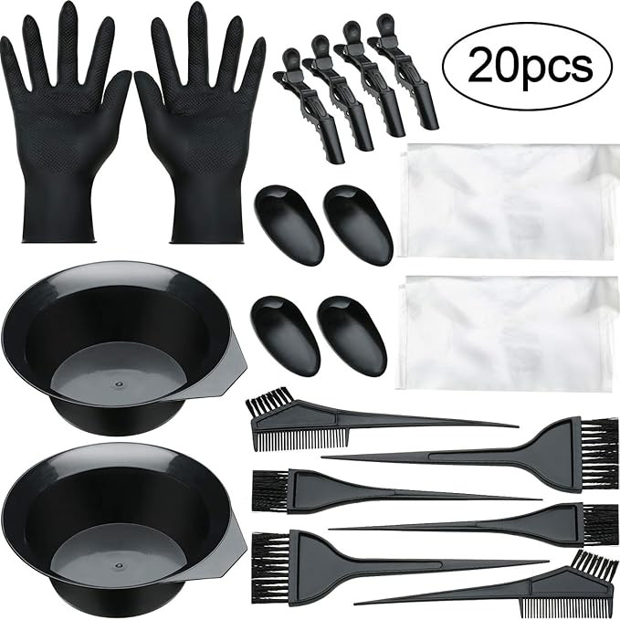 20 Pieces Hair Dye Coloring Kit, Hair Tinting Bowl, Dye Brush, Ear Cover, Gloves for DIY Salon Ha... | Amazon (US)
