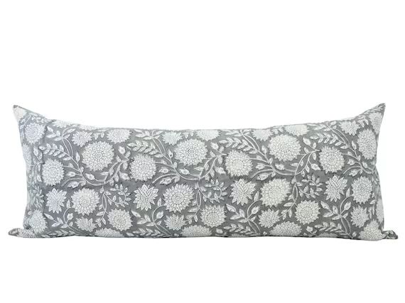 MERYL  14x36 Grey Floral Long Lumbar Pillow Cover Grey | Etsy | Etsy (US)