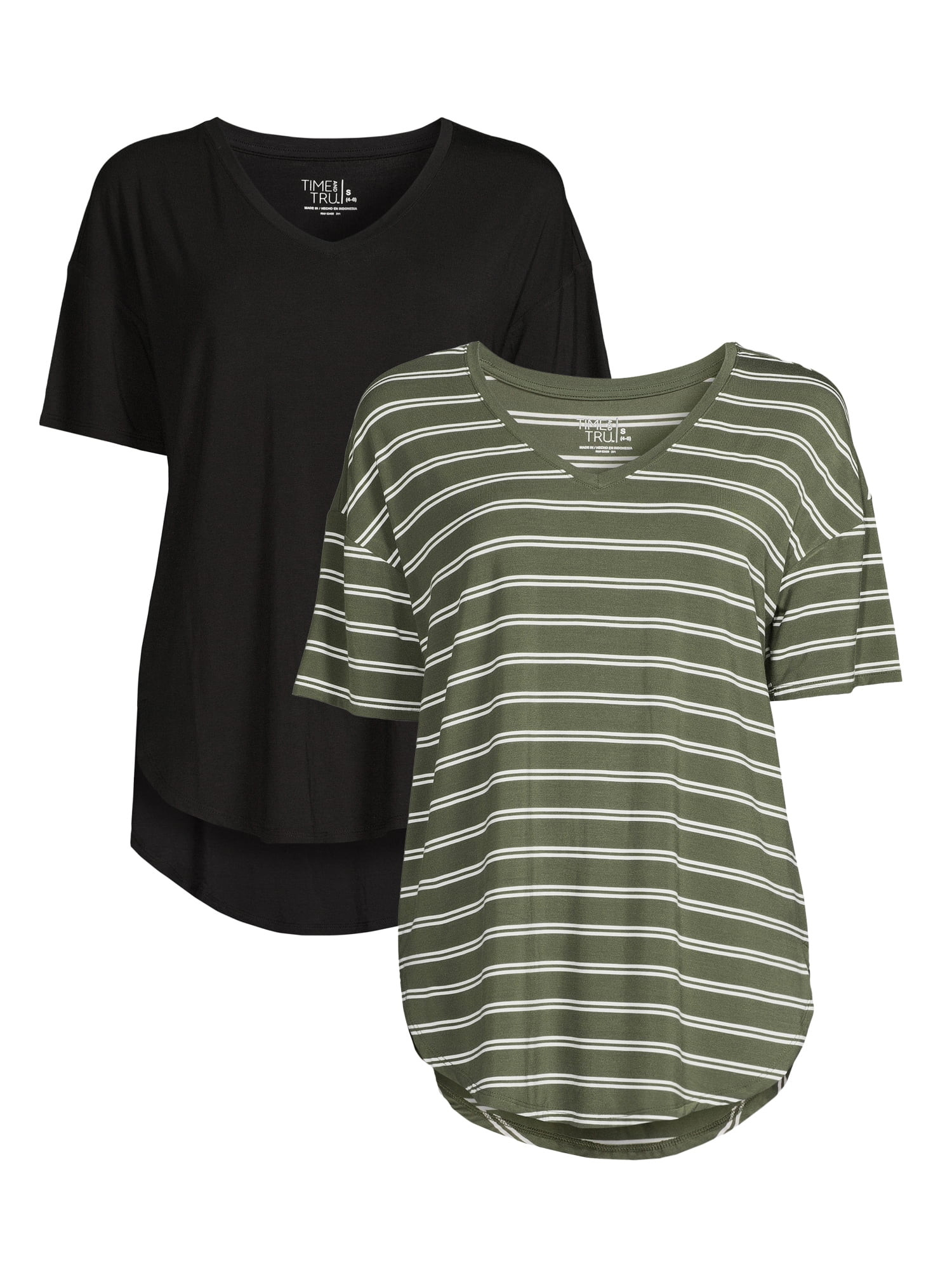 Time and Tru Women's V-Neck Tunic T-Shirt, 2-Pack | Walmart (US)