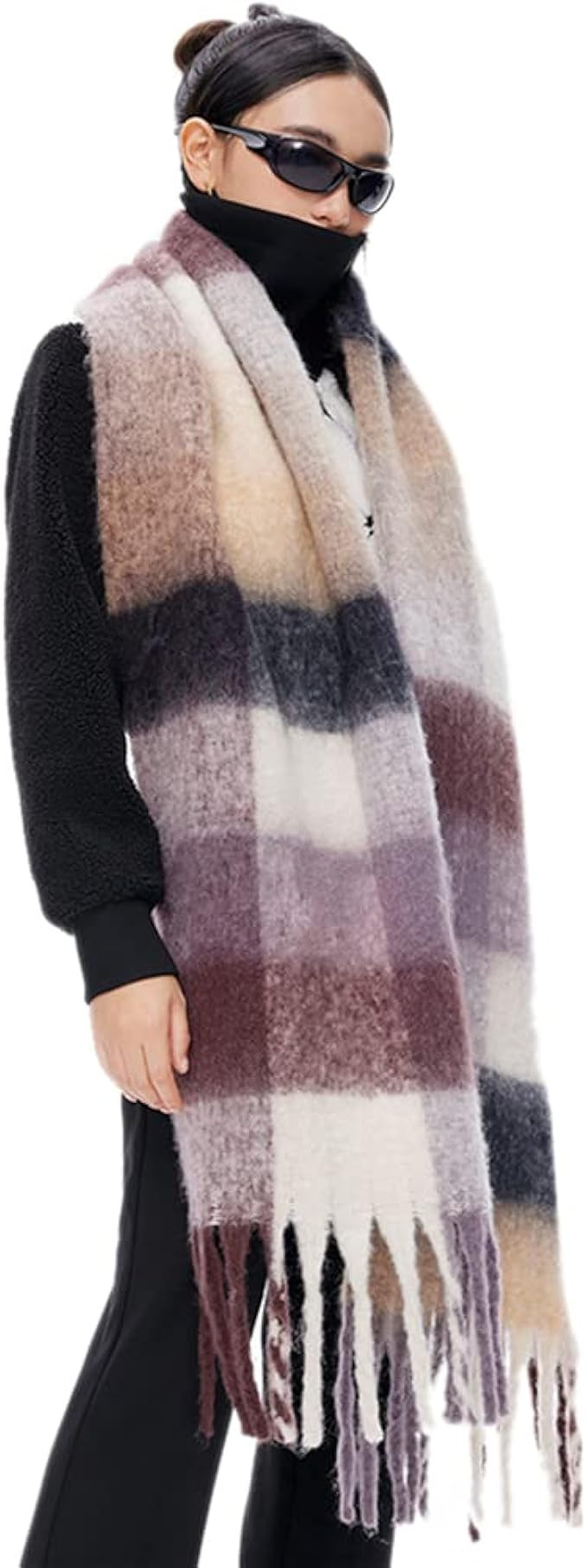 OUNIYA Large Chunky Plaid Scarf Checked Colorful Oversized Scarves Soft Big Cashmere Wool Thick W... | Amazon (US)