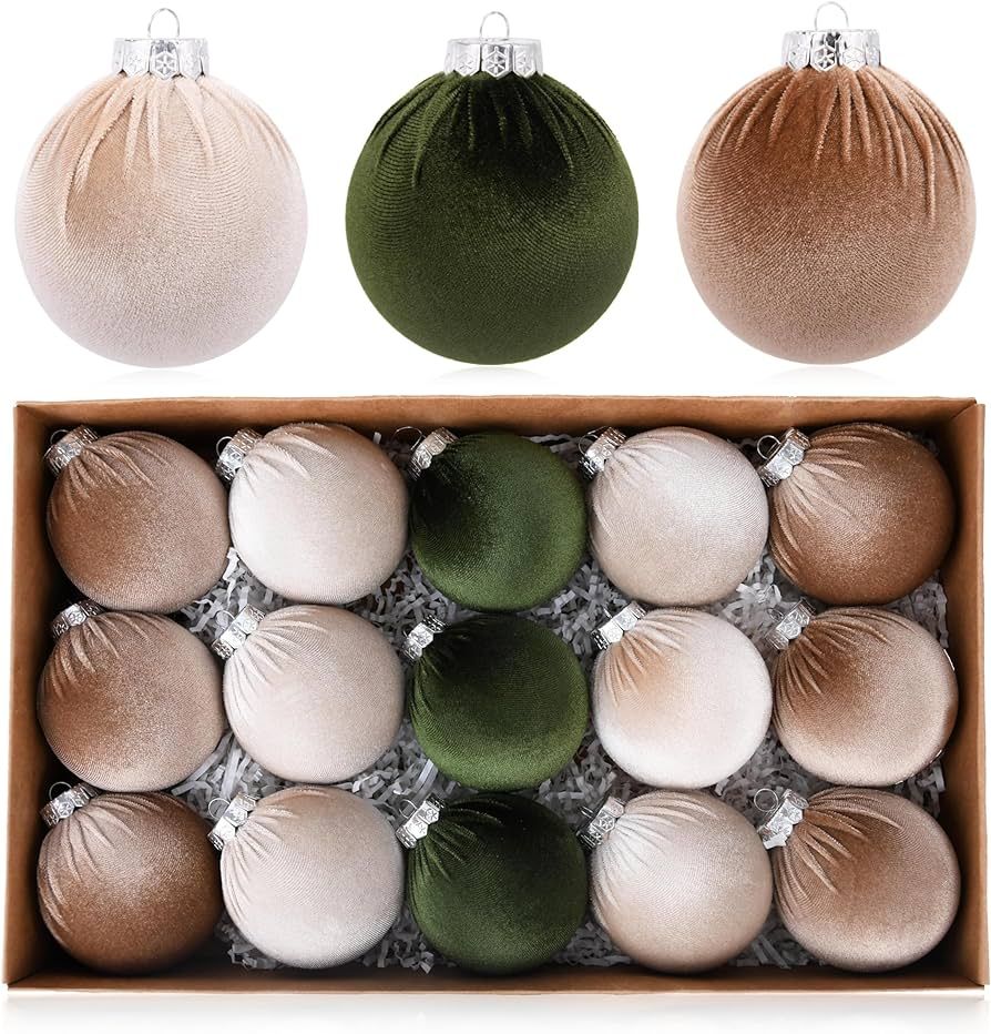 Amazon.com: Christmas Tree Ornaments Velvet Balls - Pack of 15pcs Shatterproof Xmas Bulbs Decorat... | Amazon (US)