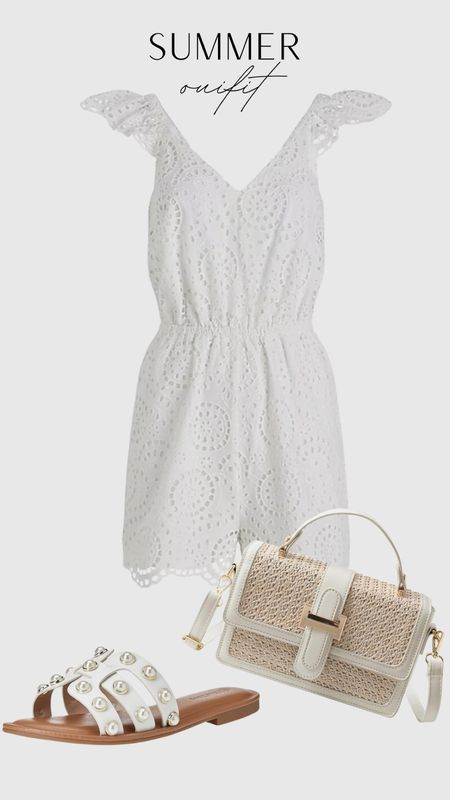 Summer style, summer fashion, eyelet, romper, sandals, slides, pearls, rattan, purse, crossbody 

#LTKfindsunder50 #LTKstyletip #LTKSeasonal