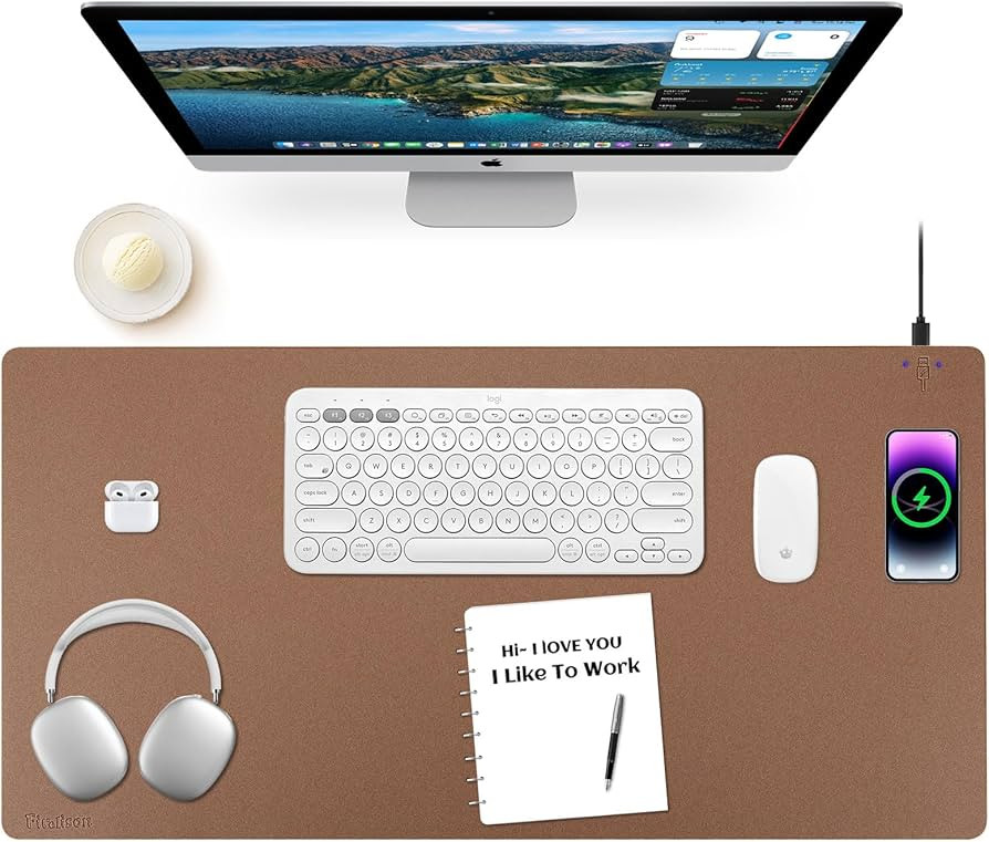 Wireless Charging Mouse Pad Firelison 2 in 1 Leather Multifunctional Office Desk Pad with Non-Sli... | Amazon (US)