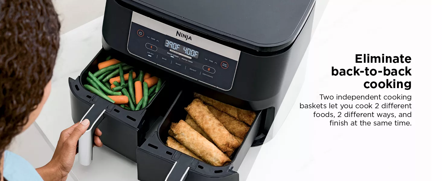 Ninja DZ090 Foodi 6 Quart 5-in-1 DualZone 2-Basket Air Fryer with 2  Independent