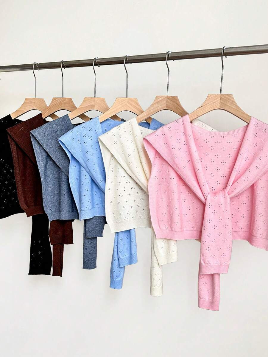 1pc Women's Solid Color Knitted Floral Hollow-Out Decor Sunscreen Shawl, Elegant Casual Style Lig... | SHEIN